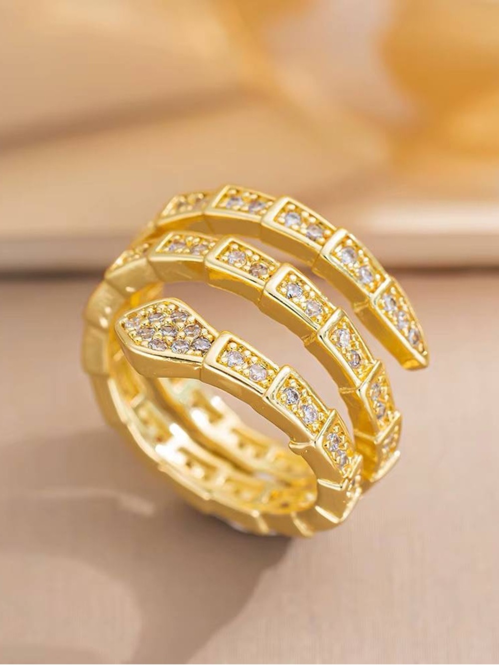 Gold Snake-Style Wrap Ring with Clear Stones High Quality 🔥